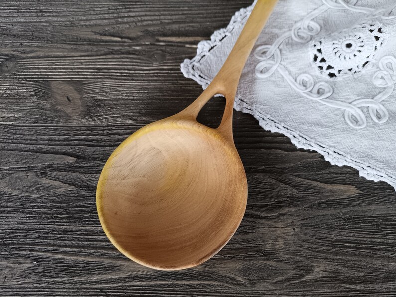 Handmade large wooden serving spoon ladle from walnut wood Unique design image 4