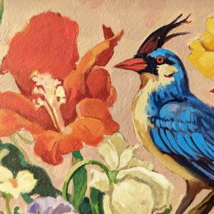 Chinoiserie Style Oil Painting Bird with Flowers Hand-Painted Vibrant Wall Art for Kitchen Decor image 4