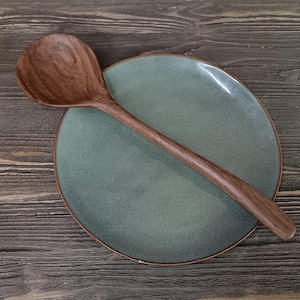 Shallow serving spoon hand carved from walnut wood Cooking spoon