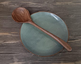 Shallow serving spoon hand carved from walnut wood Cooking spoon