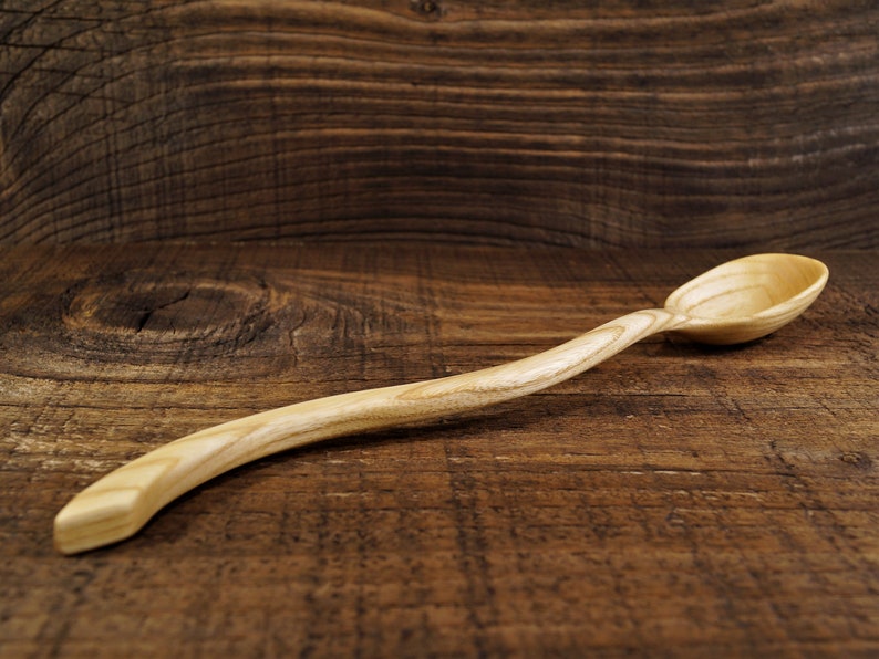 Unusual Wooden Spoon From Ash Wood, Spoon for Spices, Carved Wooden