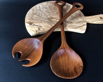 Walnut wood salad and pasta mixing set | Handcrafted utensils