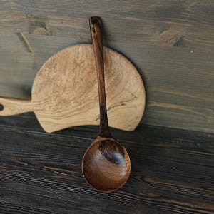 Hand-carved walnut wood big serving spoon ladle  Cooking spoon Kitchen spoon