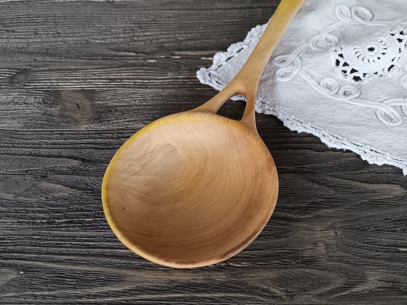 Handmade large wooden serving spoon ladle from walnut wood Unique design image 6