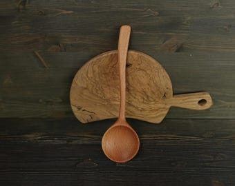Hand Carved Beech Wood Round Shallow Serving Spoon