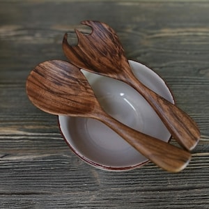 Short walnut wood salad and pasta set Handmade cooking utensils