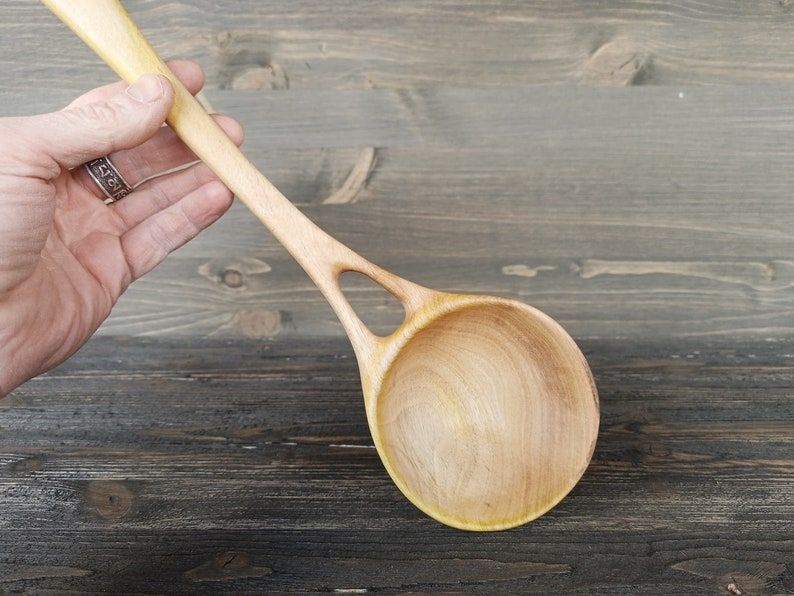 Handmade large wooden serving spoon ladle from walnut wood Unique design image 2