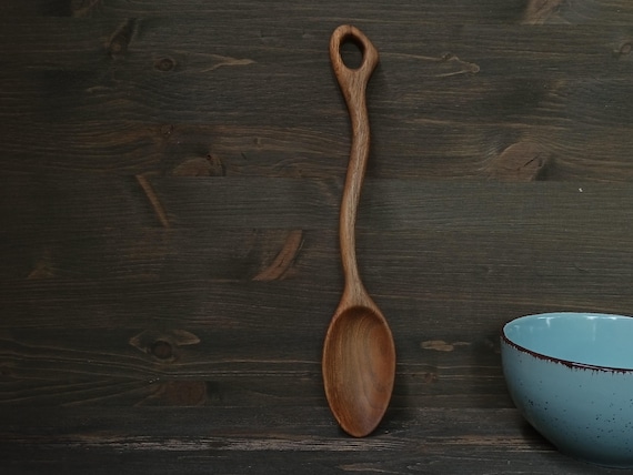 Curvy Walnut Wood Cooking Spoon, 12" Hand-Carved Unique Serving Spoon, Artisan Kitchen Utensil
