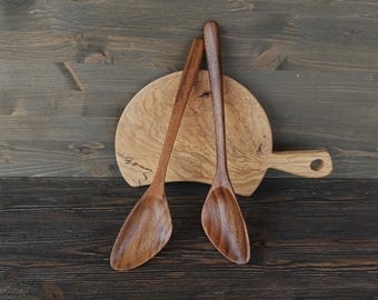 Handmade walnut wood cooking spoon set Salad and pasta mixing set Wooden kitchen tools