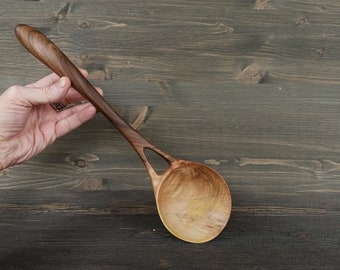 Unique handmade wooden ladle Large serving spoon Walnut wood spoon