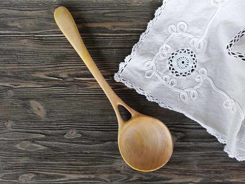 Handmade large wooden serving spoon ladle from walnut wood Unique design image 8