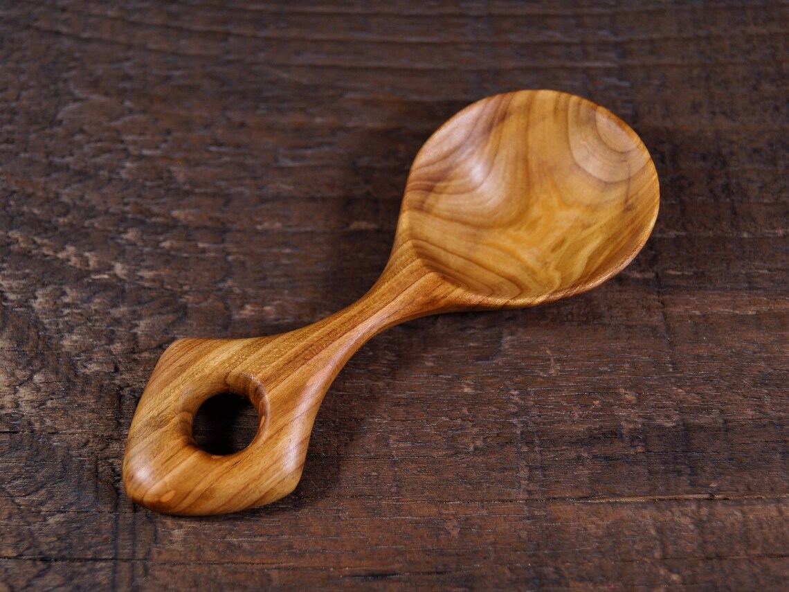 Carved Wooden Scoop Hand Carved Spoon Wooden Coffee Scoop Small Wide