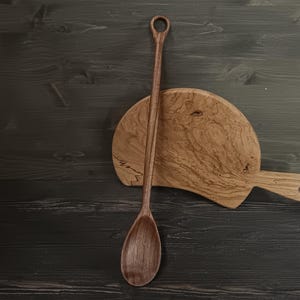 Long 15&quot; stirring cooking spoon hand carved from walnut wood Handmade rustic style spoon