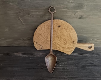 Hand Carved Walnut Stirring Spoon "Arrow", 12.8" Long Cooking Spoon, Unique Artisan Kitchen Tool