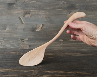 Handcrafted Maple Wood Spatula, 13" Curved Stirrer for Flipping and Frying, Artisan Chef Tool