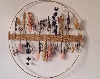 Dried flower gold hoop wreath. wall .door hanging  arrangement. Gift. Home décor. homestyle. decorative.