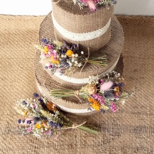 Wedding dried Flower Cake topper and sprays. Summer mixture of yellow, pinks and natural grasses