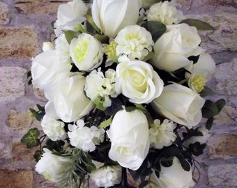 Wedding Flowers Bride/'s Shower Bouquet Ivory /& Vintage Peach with Gyp £39.99