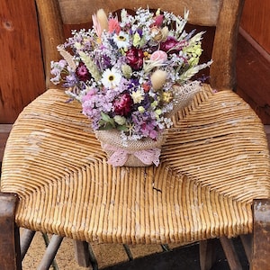 Dried flower arrangement. decoration.home decor. Gift. Yellow.pink.Lavender. Statice. Purple.Hessian. Dried grasses.straw flowers image 2