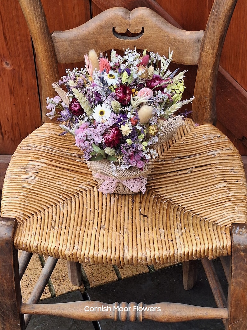 Dried flower arrangement. decoration.home decor. Gift. Yellow.pink.Lavender. Statice. Purple.Hessian. Dried grasses.straw flowers image 2