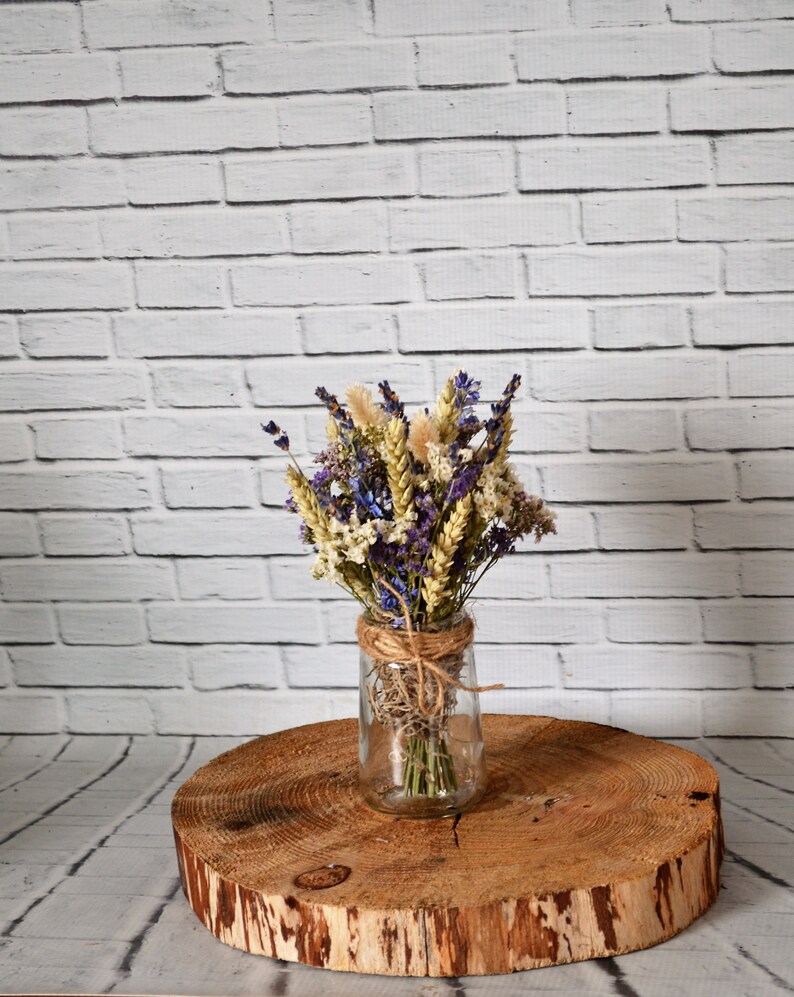 Dried flower arrangement. glass jar vase. Blue White | Etsy