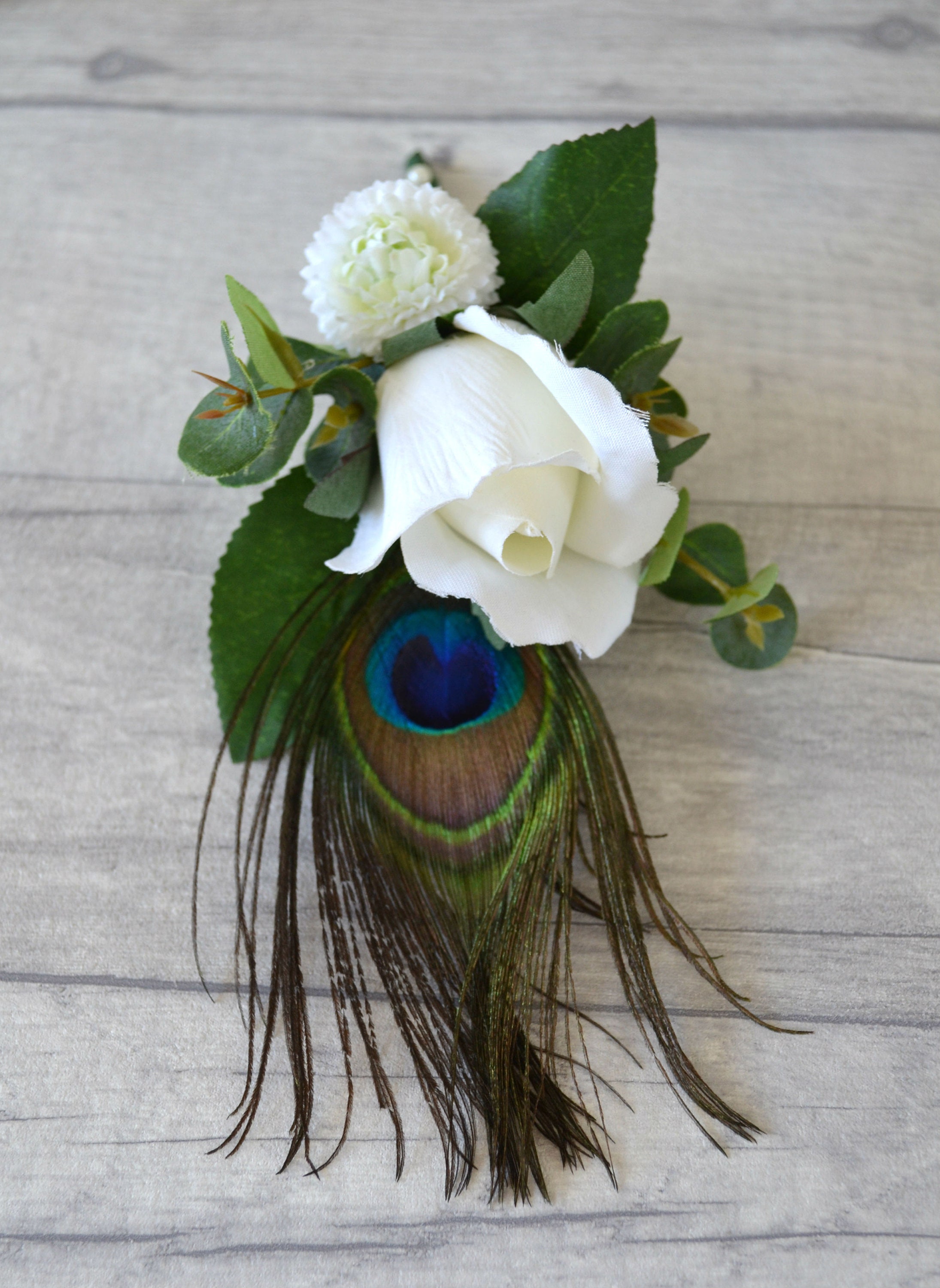 IVORY ROSE BUTTONHOLE PEARLS CORSAGE I DO GROOM BRIDES WEDDING FLOWERS 