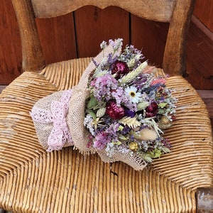 Dried flower arrangement. decoration.home decor. Gift. Yellow.pink.Lavender. Statice. Purple.Hessian. Dried grasses.straw flowers image 5