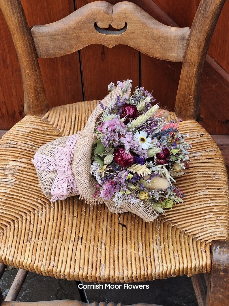 Dried flower arrangement. decoration.home decor. Gift. Yellow.pink.Lavender. Statice. Purple.Hessian. Dried grasses.straw flowers image 5