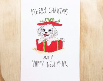 Merry Christmas and a Yappy New Year | funny christmas card | christmas card | funny xmas greeting card | christmas card | animal card