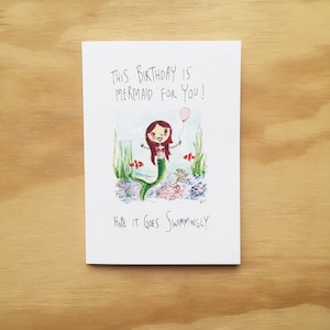 This Birthday Is Mermaid For You, Hope It Goes Swimmingly | Handmade greeting card | Funny Birthday Card | mermaid card | swim card | fishes