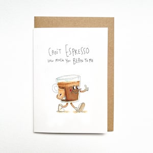 Je ne peux pas me permettre d'espresso | Carte de Saint-Valentin drôle | Carte de voeux de jeu de mots | Cadeau pour partenaire | Blanc à l'intérieur | Dessiné à la main