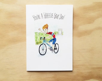 Fathers day card | You're A Wheelie Great Dad | Handmade greeting card |Fathers day gift | bike card | bicycle card | bike pun | funny dad