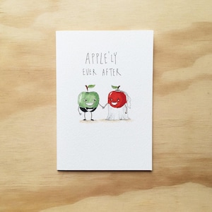 Apple'ly Ever After | Funny Love Card | Pun Greeting Card | Wedding Gift | Blank Inside | Hand Drawn