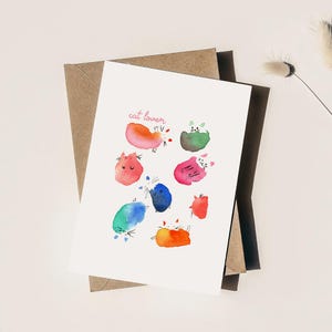 Kattenliefhebber | Aquarelkaart | Elk gelegenheidscadeau | Blanco binnenkant | Handgeschilderd