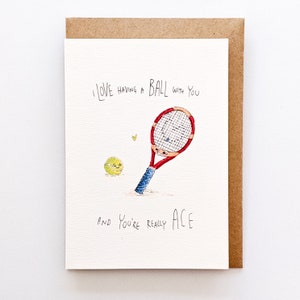 Ich liebe einen Ball mit Ihnen und ich denke, Sie sind wirklich Ace | Handgemachte Grußkarte | Liebe Karte | Valentinstag-Karte | Tennis-Karte | Sport