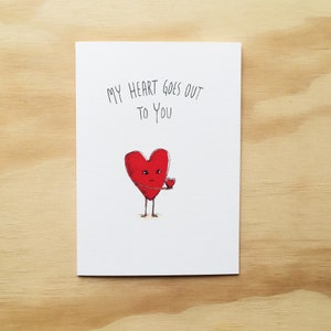 Mon coeur va vous | Carte de voeux fait main | pensée de votre carte | carte coeur | jeu de coeur | carte de voeux de sympathie | jeu de mots de sympathie