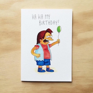 Ha ha ppy verjaardag | Handgemaakte wenskaarten | Handgemaakte verjaardagskaart | Simpson kaart | grappige Simpsons kaart | Nelson Card | Simpsons woordspeling | Hah
