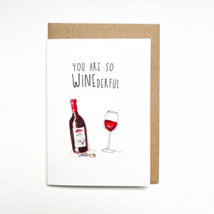 You Are So Winederful Handgemaakte wenskaart voor Valentijnsdag en vieringen voor haar en wijnliefhebbers