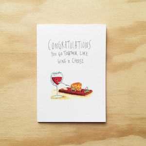 Felicidades, van juntos como el vino y el queso / Tarjeta de felicitación hecha a mano / Tarjeta de compromiso hecha a mano / Tarjeta de boda hecha a mano / Queso