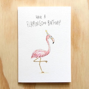 Avoir un | d’anniversaire Flamingood Carte de vœux faite à la main | Carte d’anniversaire amusante | Carte Flamingo | Carte de vœux pour animaux | Carte d’oiseau | jeu de mots flamant rose