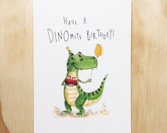 Have A Dinomite Birthday | Handmade greeting card | Funny Birthday Card | dinosaur card | t-rex card | jurassic card | tyrannosaurus | trex