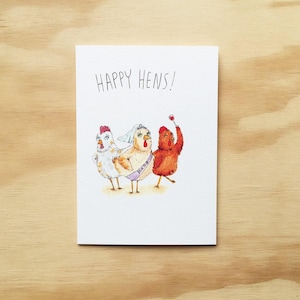 Galline felici | Cartolina d'auguri fatti a mano | Scheda del partito di galline | Carta di pollo | Notte delle galline | Scheda animale divertente | carta di pollo | carta di gallina | animali gioco di parole