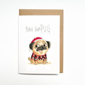 Bah HumPug | Lustige Weihnachtskarte | Wortspiel Grußkarte | Geschenk für Scrooges | Innen leer | Handgezeichnet