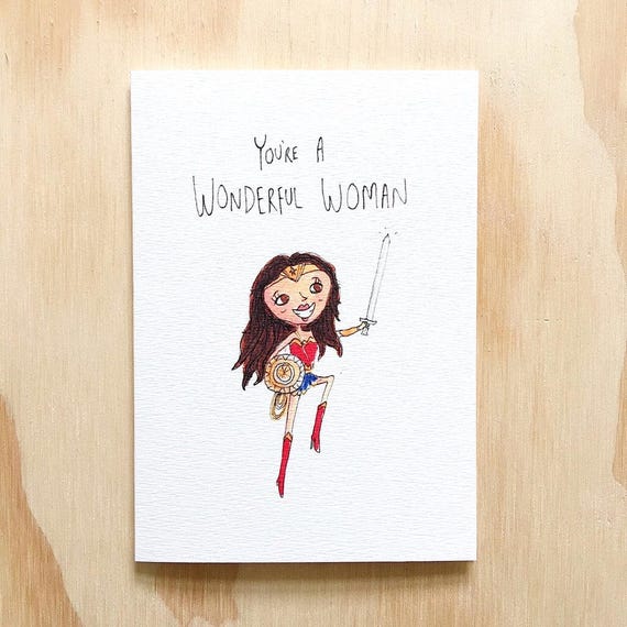 Vintage-Inspired Wonder Woman Valentine Card Pun Funny Cute Love