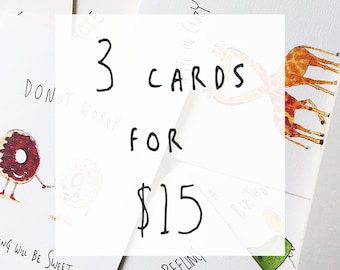 Pacchetto all'ingrosso - 3 carte per 15 dollari / Biglietto d'auguri / Biglietto di compleanno / Biglietto all'ingrosso / Pacchetto di carte / Biglietto di compleanno divertente / Pacchetto di carte / Carte con giochi di parole