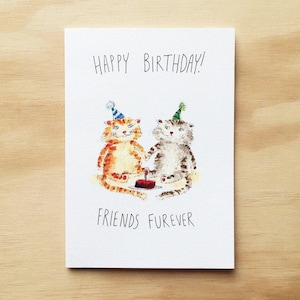 Feliz Cumpleaños, Amigos Furever Tarjeta de felicitación hecha a mano ? Tarjeta de cumpleaños divertida ? Tarjeta de gato ? Amigos para siempre tarjeta de animales ? tarjeta de gato divertido