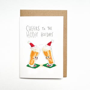 Brindiamo alle feste luppolate / Biglietto di auguri di Natale divertente / Biglietto di auguri con gioco di parole / Regalo di Natale / Interno vuoto / Disegnato a mano