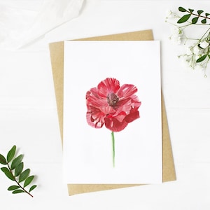Fleur anémone | Aquarelle | Cadeau pour toute occasion | Blanc à l'intérieur | Peint à la main