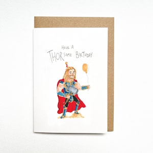 Hab einen Thorsome Birthday | Handgemachte | lustige Thorskarte | Geburtstagskarte | Marvel Filmkarte | Superheld Geschenk