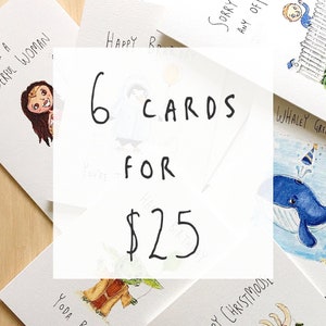 Lot groupé - 6 cartes pour 25 dollars | Carte de voeux | Carte d'anniversaire | carte en vrac | lots de cartes | fait main | paquet de cartes | jeux de mots
